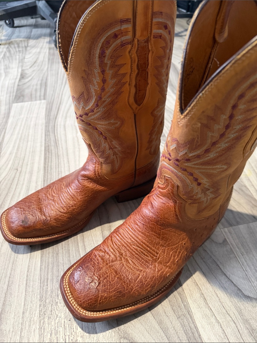 Lucchese Ostrich Men's Western Leather Cowboy Boots - Tan Brown